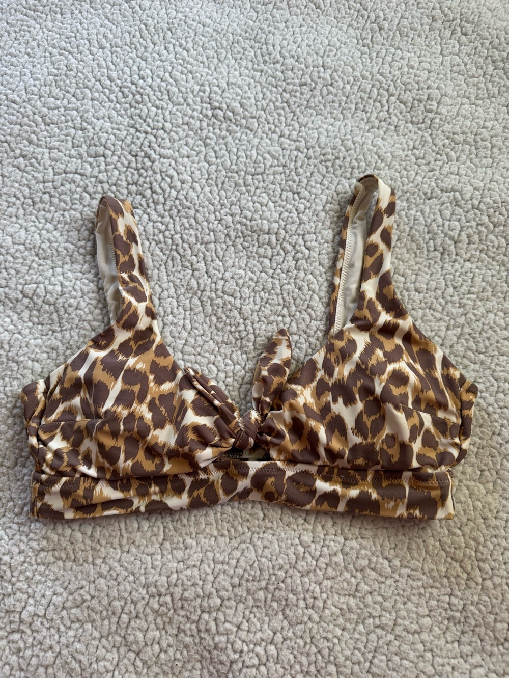 Aerie Leopard-Print Scoop Bikini Top in Brown and Cream